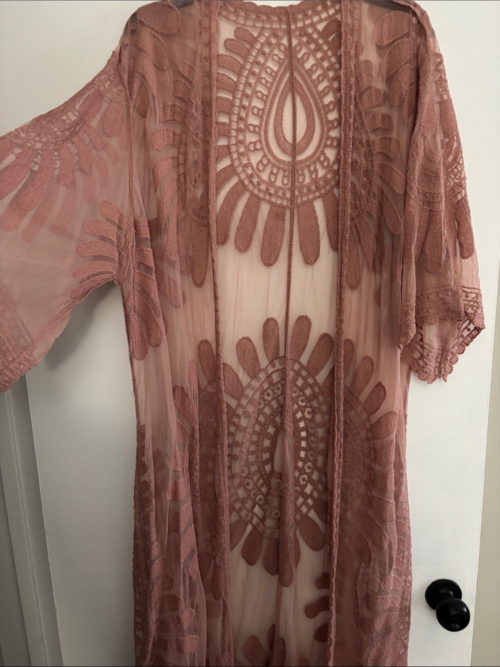 Embroidered Sheer Duster in Dusty Rose